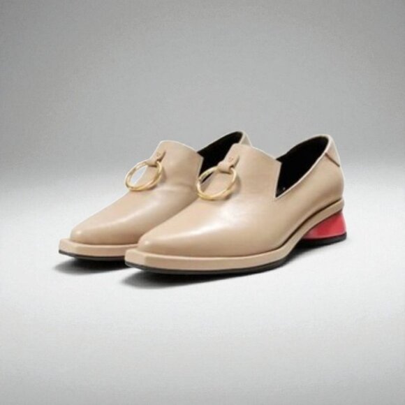 REIKE NEN Ring Detail Square Toe Loafer Leather Red Heel Beige Tan EU 36 - Picture 13 of 13